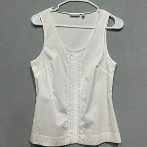 Halogen Sleeveless Top Women Small White Beaded Scoop Neck Side Zip Cotton Blend